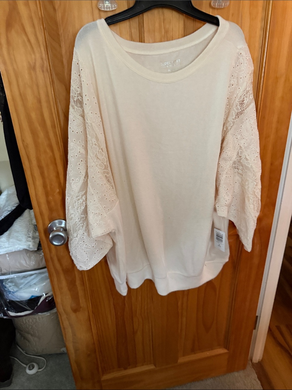 torrid Cream Lace Sleeve Scoop Neck Top
